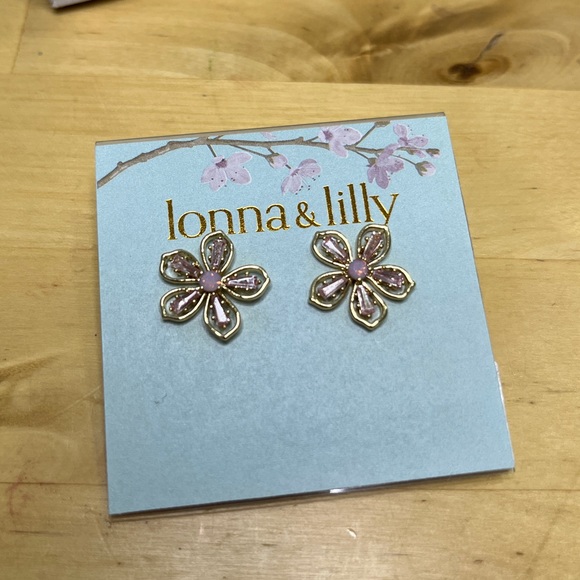 Pink and Gold Flower Earrings Lonna & Lilly NWT - Picture 2 of 3